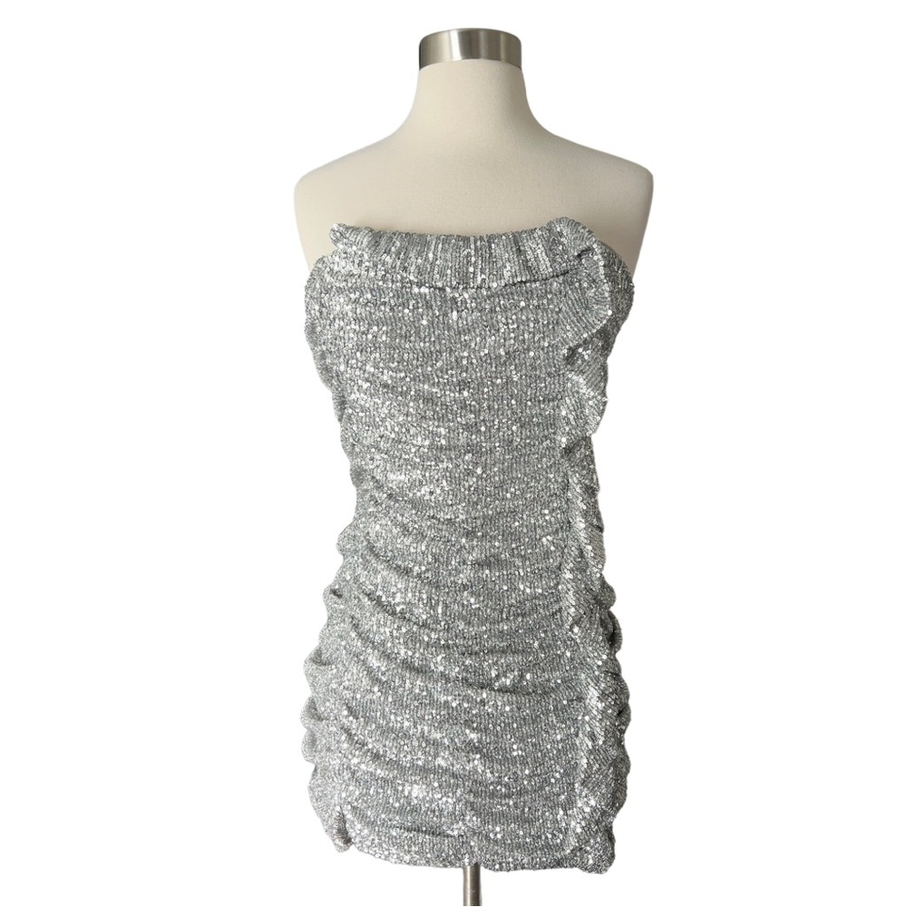 Zara Sequin Mini Dress Strapless Ruffle M
